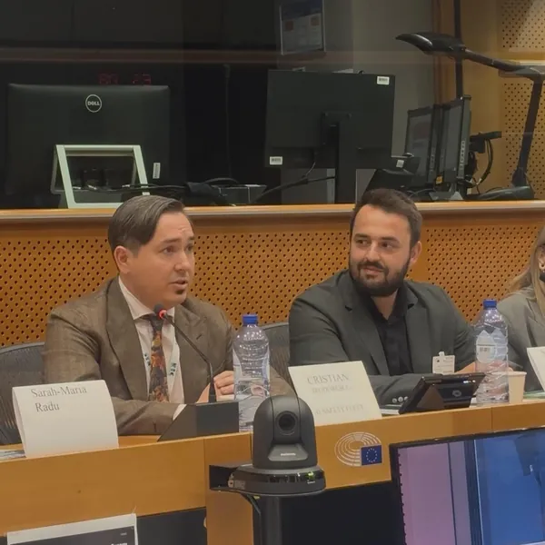 Cristian Teodorescu on the panel at AI Act in Romania conference